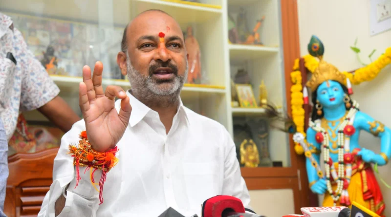 Union Minister Bandi Sanjay addressing farmers in Medak district