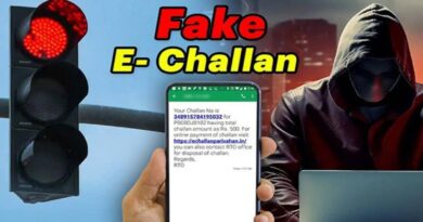 Fake E-Challan Scam alert issued by Cyber Crime Police warning people about SMS and WhatsApp fraud links.