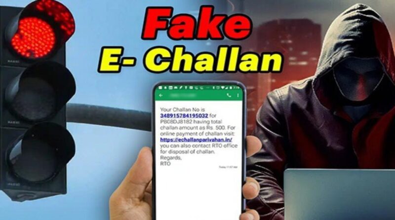 Fake E-Challan Scam alert issued by Cyber Crime Police warning people about SMS and WhatsApp fraud links.