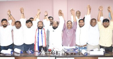 R Krishnaiah unveiling BC Chalo Delhi program poster in Hyderabad demanding 50% political reservations for BCs