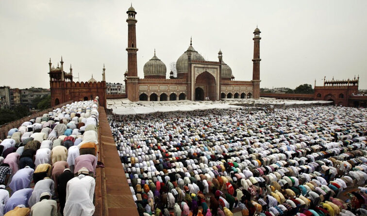Thousands of Muslims offering Eid-ul-Fitr 2026 prayers at mosques and Eidgahs in Hyderabad and Vijayawada amid tight security.