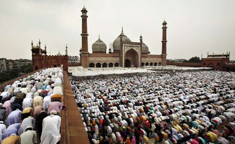 Thousands of Muslims offering Eid-ul-Fitr 2026 prayers at mosques and Eidgahs in Hyderabad and Vijayawada amid tight security.