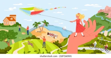 Children playing in village during summer holidays memories fun