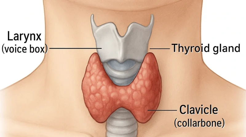 **Alt Text:** Healthy foods recommended for thyroid patients including eggs, fish, yogurt, nuts, seeds, and whole grains arranged on a table with health awareness concept.